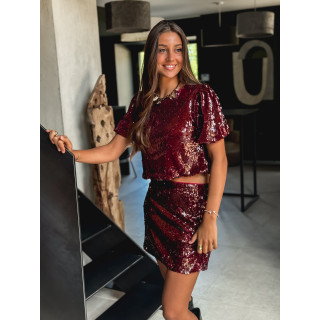 Jupe courte à sequins Léolia - Bordeaux