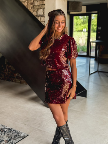 Jupe courte à sequins Léolia - Bordeaux