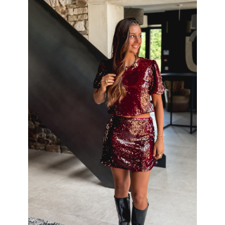 Jupe courte à sequins Léolia - Bordeaux
