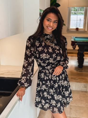 Robe courte à fleurs Zahara - Noir