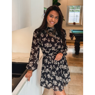 Robe courte à fleurs Zahara - Noir
