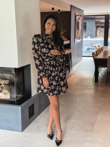 Robe courte à fleurs Zahara - Noir