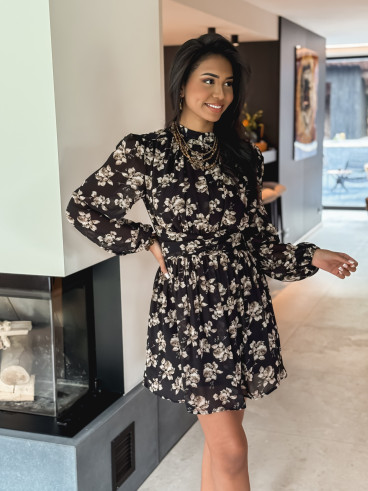 Robe courte à fleurs Zahara - Noir