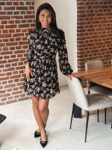 Robe courte à fleurs Zahara - Noir