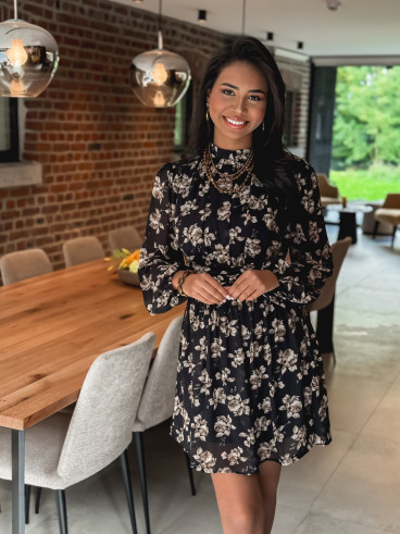 Robe courte à fleurs Zahara - Noir