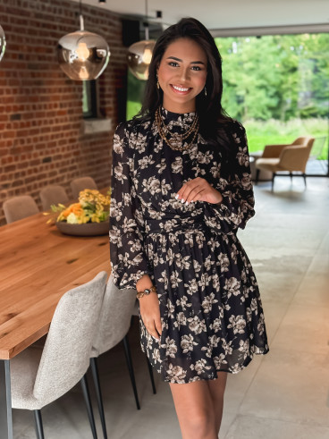 Robe courte à fleurs Zahara - Noir