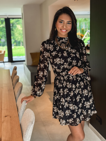 Robe courte à fleurs Zahara - Noir