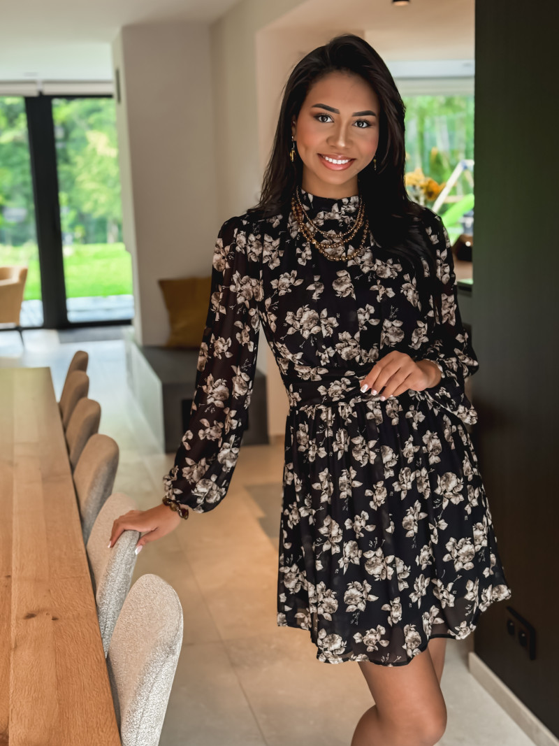 Robe courte à fleurs Zahara - Noir