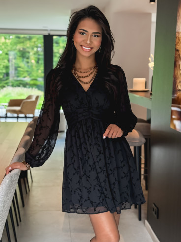 Robe courte à fleurs Frédérica - Noir