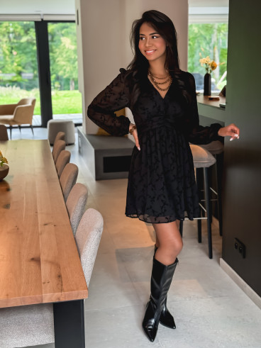 Robe courte à fleurs Frédérica - Noir