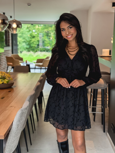 Robe courte à fleurs Frédérica - Noir