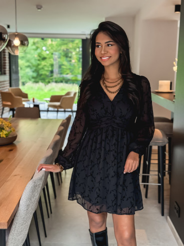 Robe courte à fleurs Frédérica - Noir