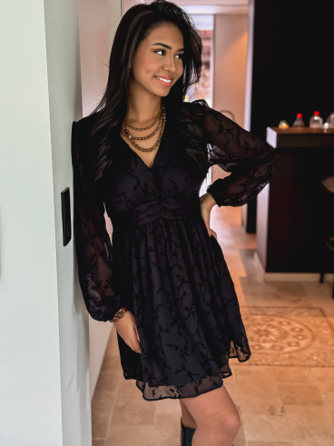 Robe courte à fleurs Frédérica - Noir