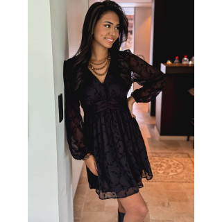 Robe courte à fleurs Frédérica - Noir