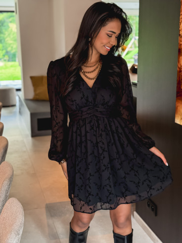 Robe courte à fleurs Frédérica - Noir