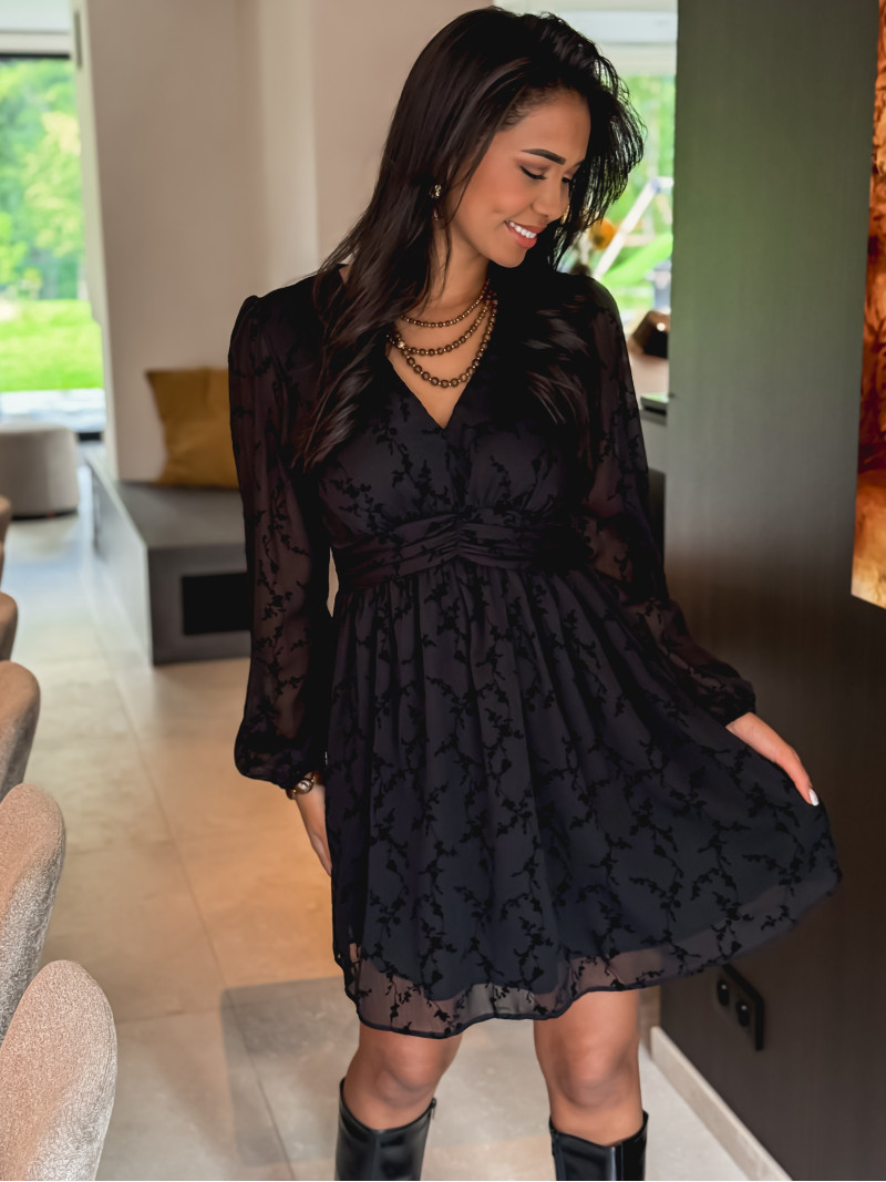 Robe courte à fleurs Frédérica - Noir