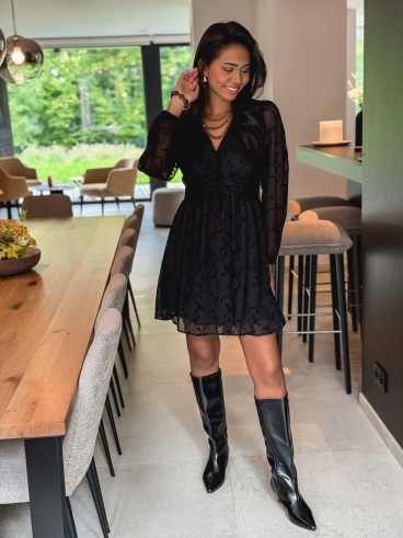 Robe courte à fleurs Frédérica - Noir