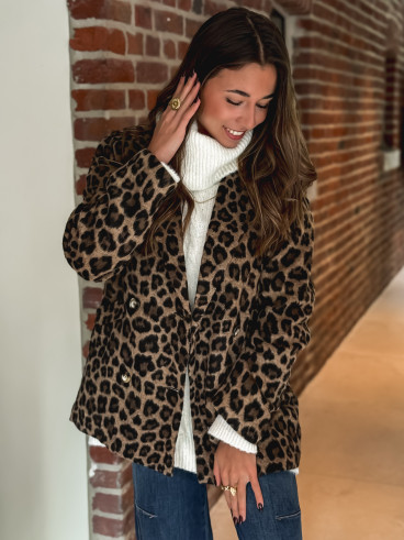 Manteau léopard Nila - Camel/Noir