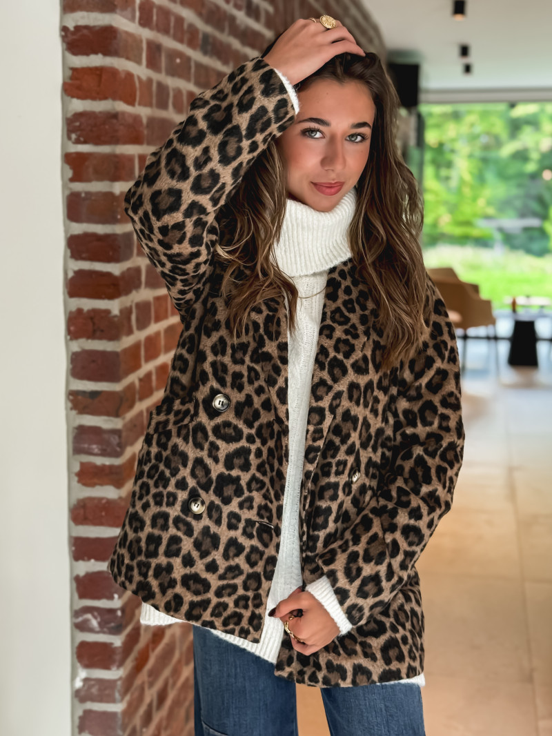 Manteau léopard Nila - Camel/Noir