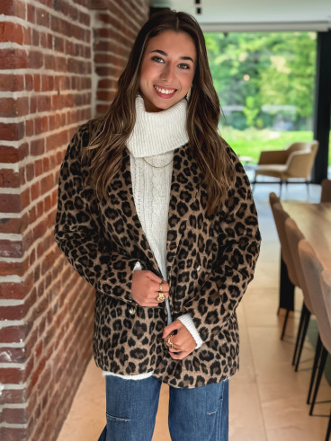 Manteau léopard Nila - Camel/Noir