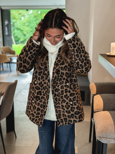 Manteau léopard Nila - Camel/Noir