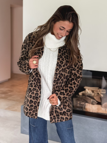 Manteau léopard Nila - Camel/Noir
