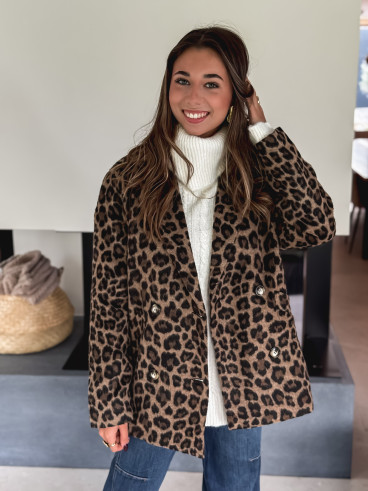 Manteau léopard Nila - Camel/Noir
