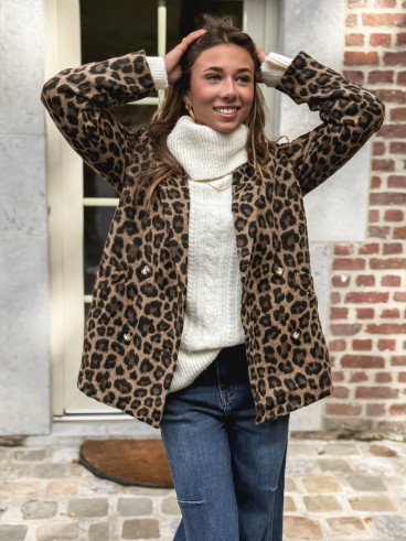 Manteau léopard Nila - Camel/Noir