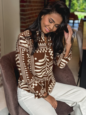 Chemise à motifs Tamina - Chocolat/Crème