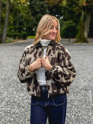 Veste léopard Louella - Chocolat/Beige