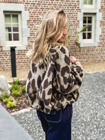 Veste léopard Louella - Chocolat/Beige