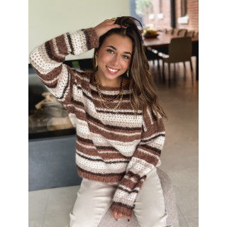 Pull ligné Mélinéa - Chocolat/Beige