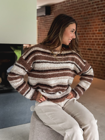 Pull ligné Mélinéa - Chocolat/Beige