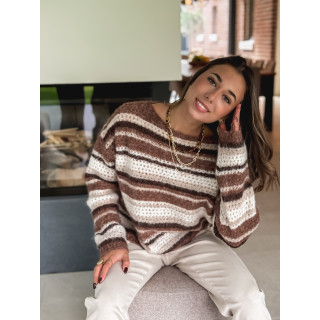 Pull ligné Mélinéa - Chocolat/Beige