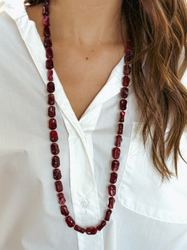 Collier long Lucie - Doré/Bordeaux