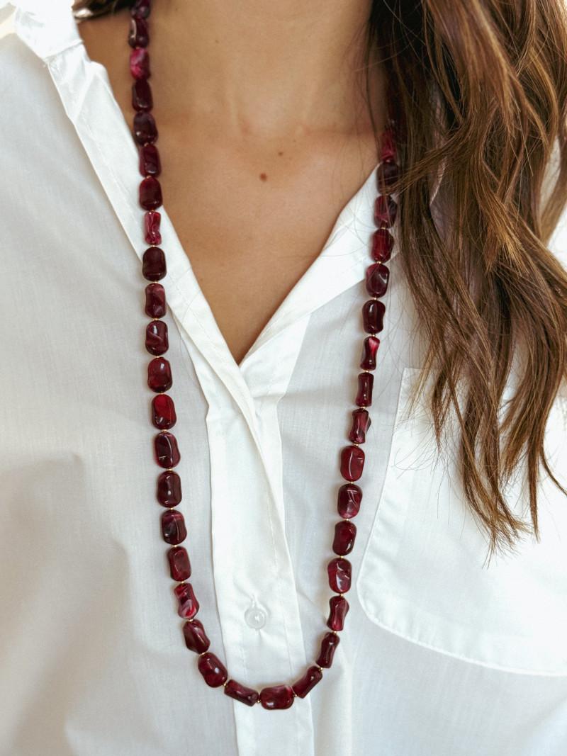 Collier long Lucie - Doré/Bordeaux