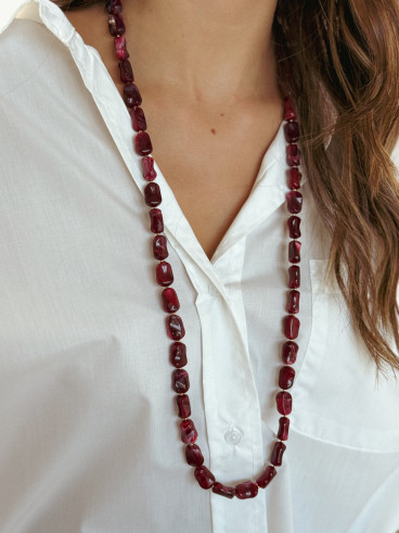 Collier long Lucie - Doré/Bordeaux