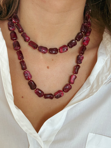 Collier long Lucie - Doré/Bordeaux