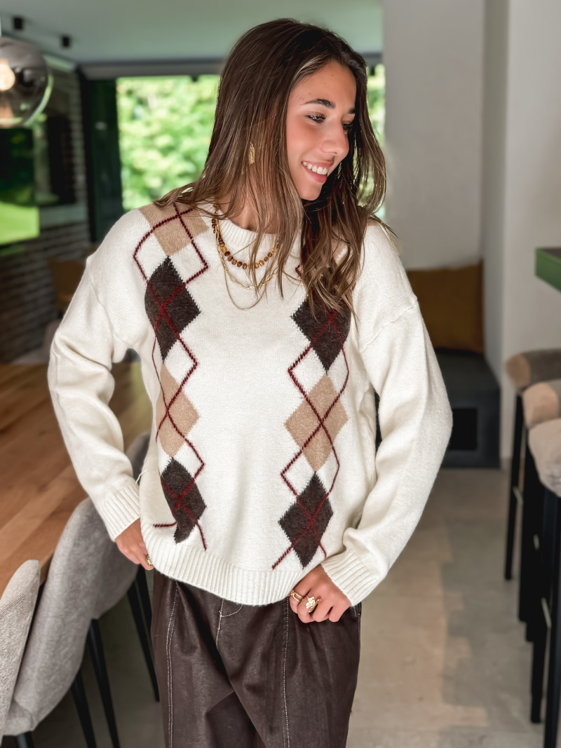 Pull à motifs Reine - Ecru/Beige