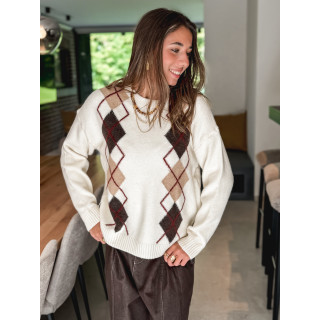Pull à motifs Reine - Ecru/Beige