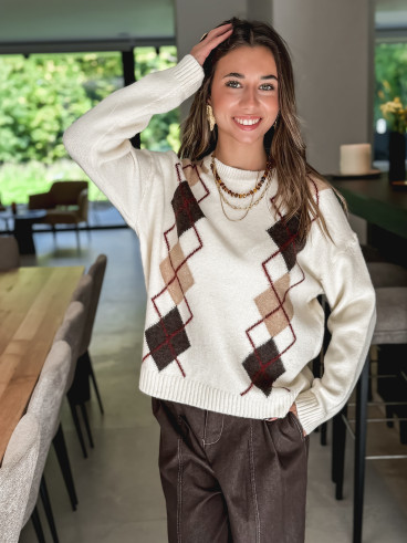 Pull à motifs Reine - Ecru/Beige