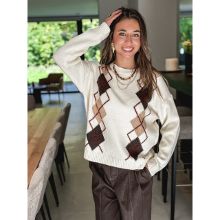 Pull à motifs Reine - Ecru/Beige
