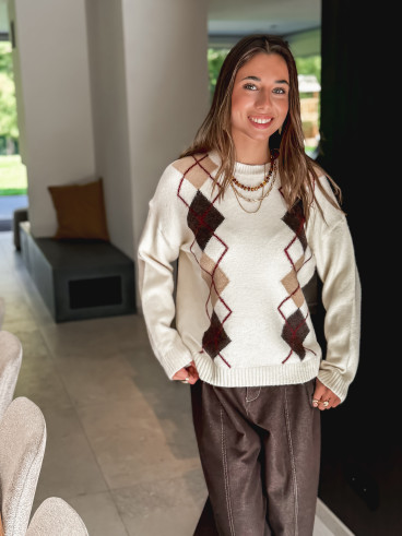 Pull à motifs Reine - Ecru/Beige