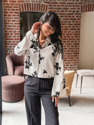 Chemise à motifs Maylee - Beige/Noir
