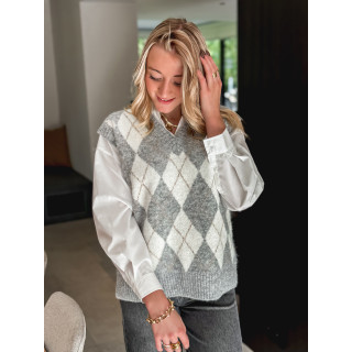 Pull à carreaux Méliane - Gris/Ecru