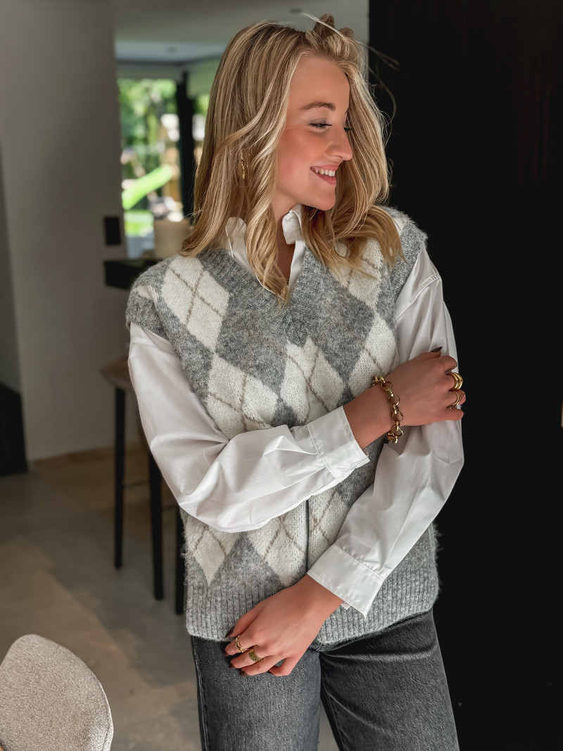 Pull à carreaux Méliane - Gris/Ecru