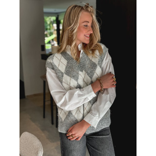 Pull à carreaux Méliane - Gris/Ecru