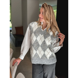 Pull à carreaux Méliane - Gris/Ecru