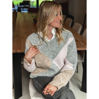 Pull à carreaux Naéline - Gris/Rose