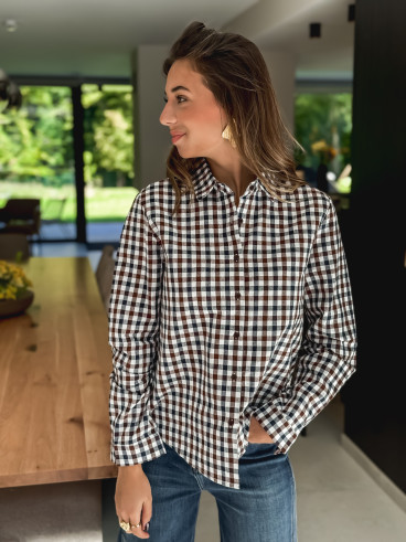 Chemise à carreaux Maélya - Bleu marine/Chocolat